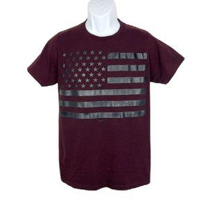 Ring of Fire Shirt Men Small Burgundy Short Sleeve Black USA Flag Adult Casual